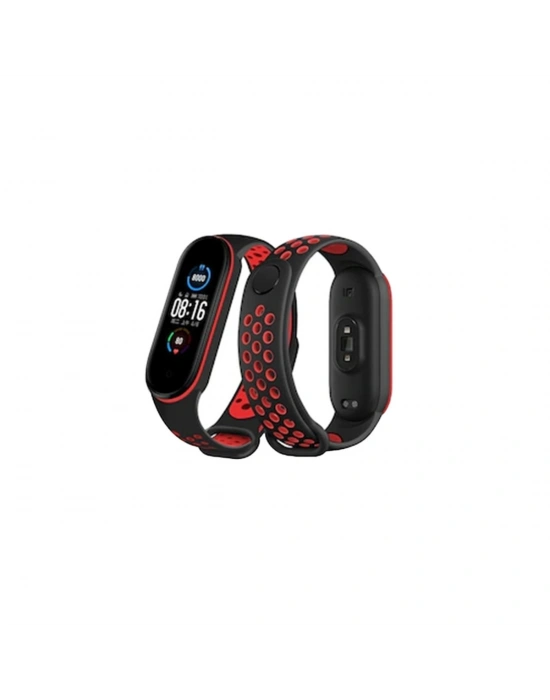 Newface Xiaomi Mi Band 7 Spor Delikli Kordon - Siyah-Kırmızı