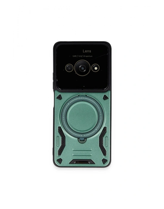 Newface Xiaomi Poco C61 Kılıf Joy Lens Standlı Kapak - Koyu Yeşil