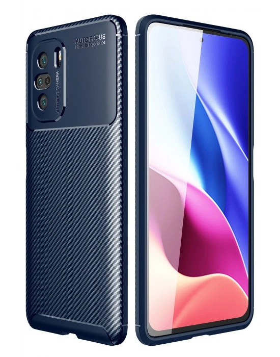 Newface Xiaomi Poco F3 Kılıf Auto Focus Karbon Kapak - Lacivert
