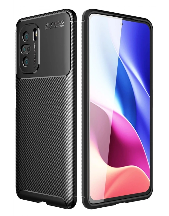 Newface Xiaomi Poco F3 Kılıf Auto Focus Karbon Kapak - Siyah