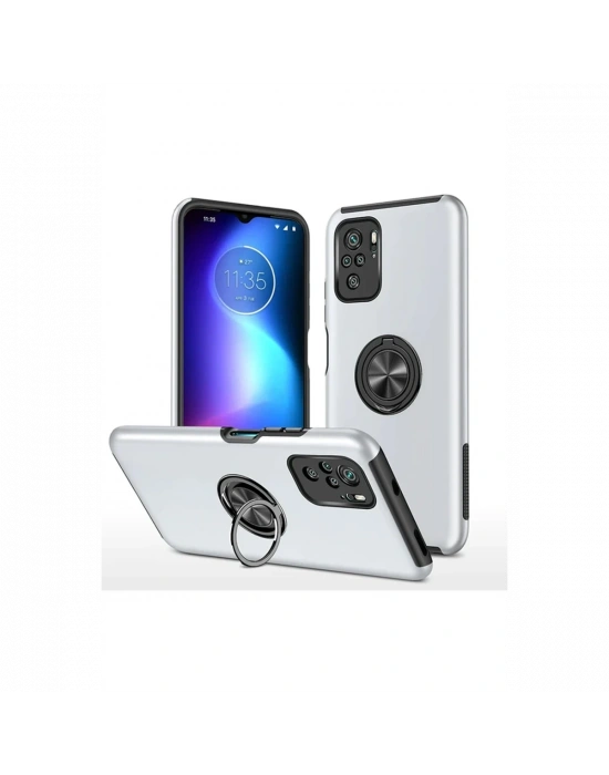 Newface Xiaomi Poco F3 Kılıf Elit Yüzüklü Kapak - Gümüş