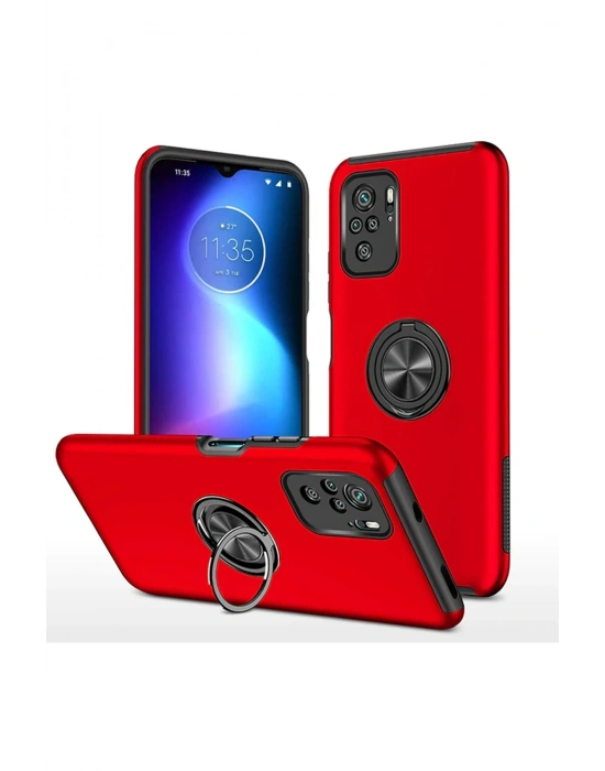 Newface Xiaomi Poco F3 Kılıf Elit Yüzüklü Kapak - Kırmızı