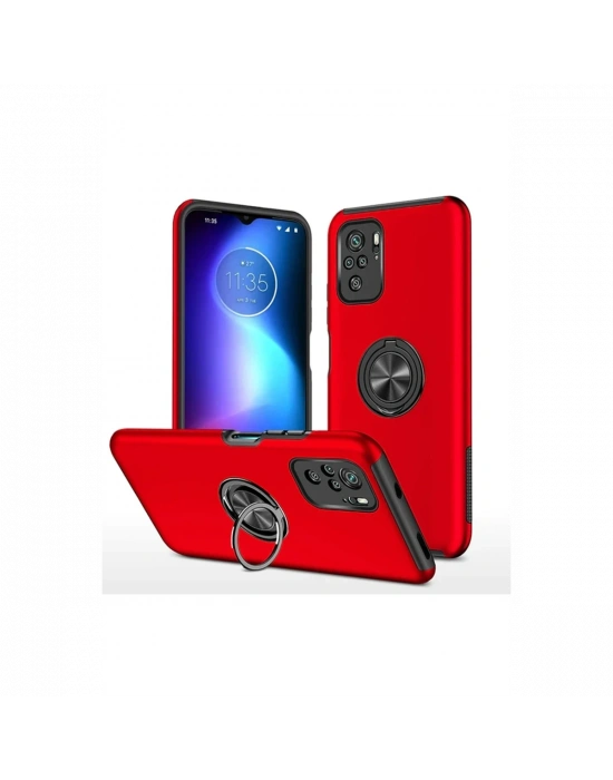 Newface Xiaomi Poco F3 Kılıf Elit Yüzüklü Kapak - Kırmızı