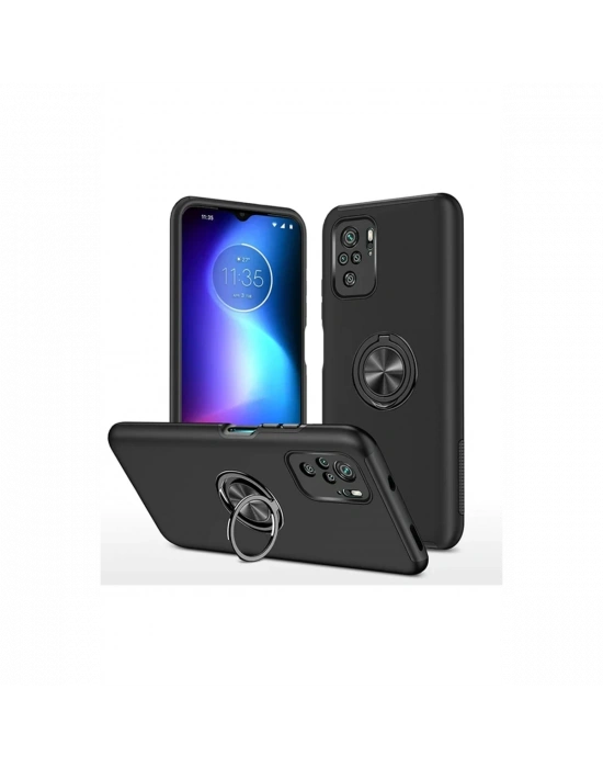 Newface Xiaomi Poco F3 Kılıf Elit Yüzüklü Kapak - Siyah