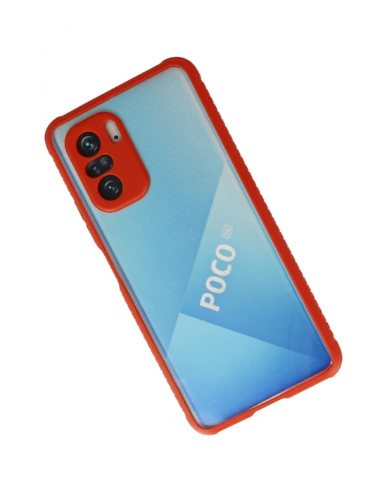 Newface Xiaomi Poco F3 Kılıf Miami Şeffaf Silikon - Kırmızı