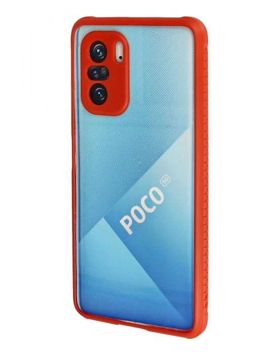 Newface Xiaomi Poco F3 Kılıf Miami Şeffaf Silikon - Kırmızı