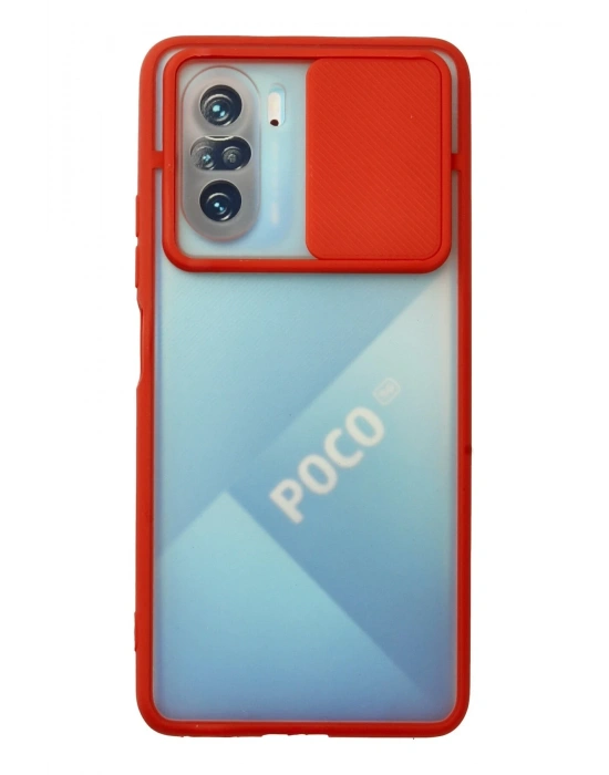 Newface Xiaomi Poco F3 Kılıf Palm Buzlu Kamera Sürgülü Silikon - Kırmızı