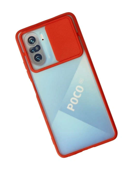 Newface Xiaomi Poco F3 Kılıf Palm Buzlu Kamera Sürgülü Silikon - Kırmızı