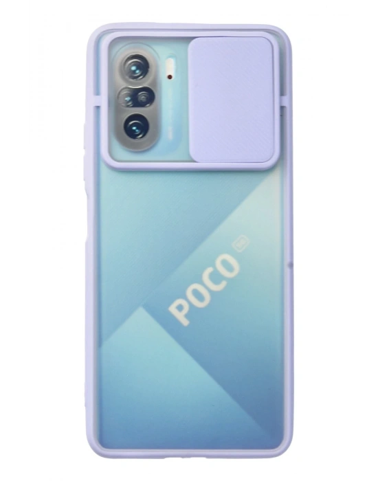 Newface Xiaomi Poco F3 Kılıf Palm Buzlu Kamera Sürgülü Silikon - Lila