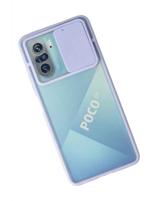 Newface Xiaomi Poco F3 Kılıf Palm Buzlu Kamera Sürgülü Silikon - Lila