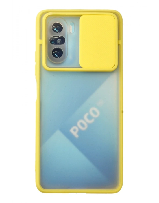 Newface Xiaomi Poco F3 Kılıf Palm Buzlu Kamera Sürgülü Silikon - Sarı