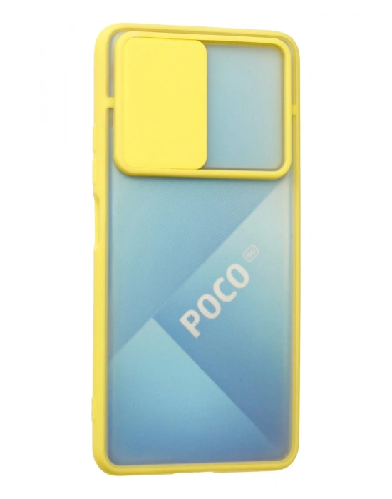 Newface Xiaomi Poco F3 Kılıf Palm Buzlu Kamera Sürgülü Silikon - Sarı