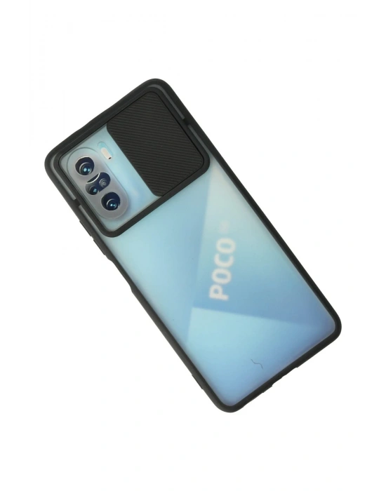 Newface Xiaomi Poco F3 Kılıf Palm Buzlu Kamera Sürgülü Silikon - Siyah