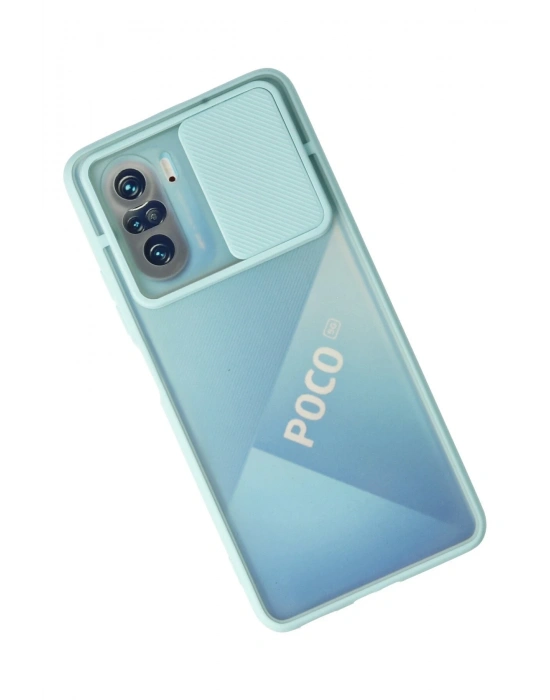 Newface Xiaomi Poco F3 Kılıf Palm Buzlu Kamera Sürgülü Silikon - Turkuaz