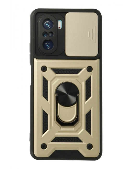 Newface Xiaomi Poco F3 Kılıf Pars Lens Yüzüklü Silikon - Gold