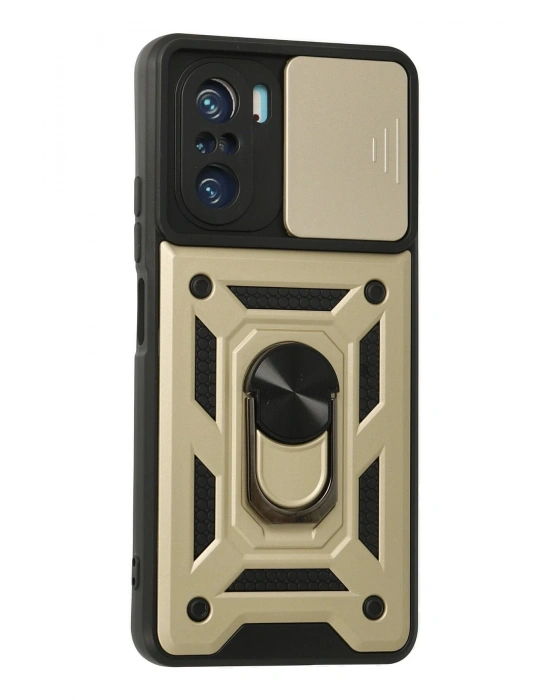 Newface Xiaomi Poco F3 Kılıf Pars Lens Yüzüklü Silikon - Gold