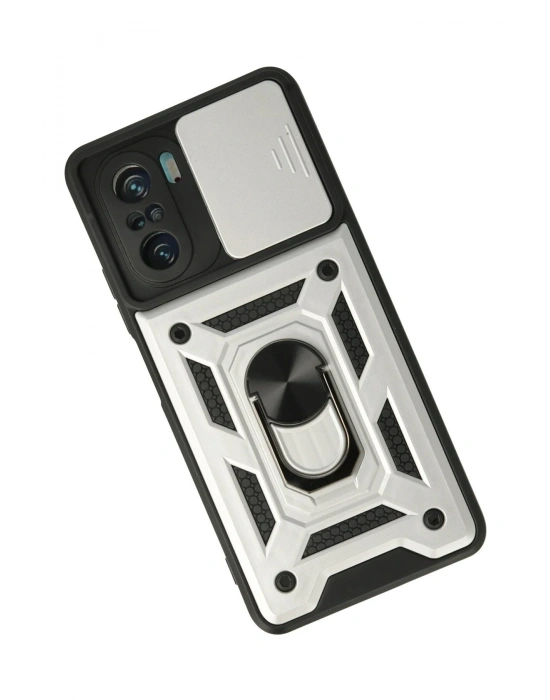 Newface Xiaomi Poco F3 Kılıf Pars Lens Yüzüklü Silikon - Gümüş