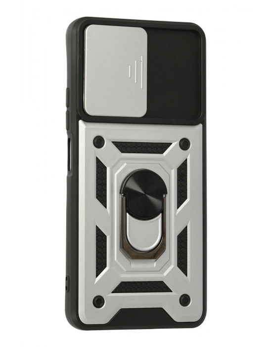 Newface Xiaomi Poco F3 Kılıf Pars Lens Yüzüklü Silikon - Gümüş