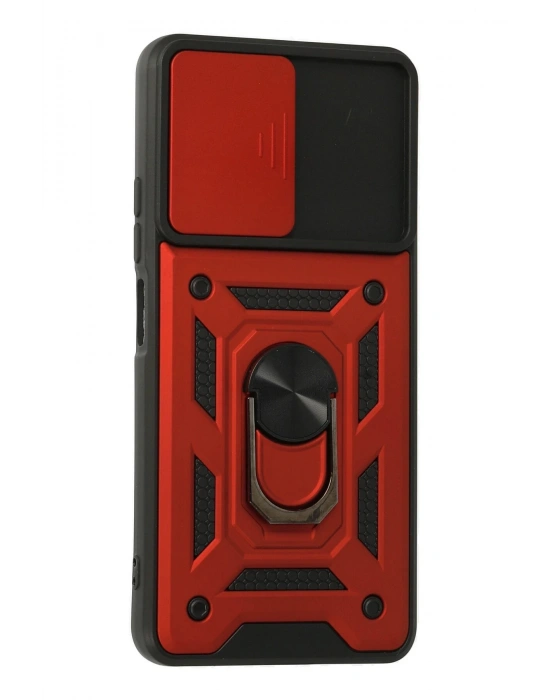 Newface Xiaomi Poco F3 Kılıf Pars Lens Yüzüklü Silikon - Kırmızı