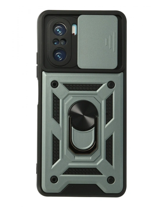 Newface Xiaomi Poco F3 Kılıf Pars Lens Yüzüklü Silikon - Yeşil