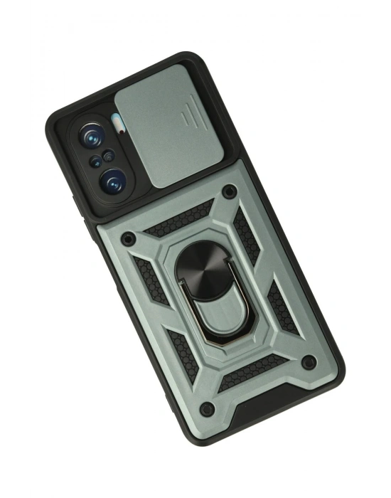 Newface Xiaomi Poco F3 Kılıf Pars Lens Yüzüklü Silikon - Yeşil