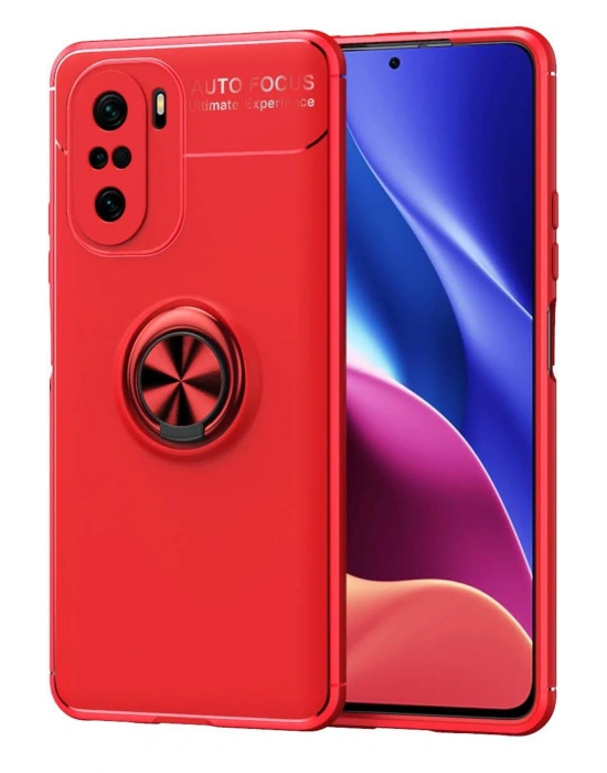 Newface Xiaomi Poco F3 Kılıf Range Yüzüklü Silikon - Kırmızı