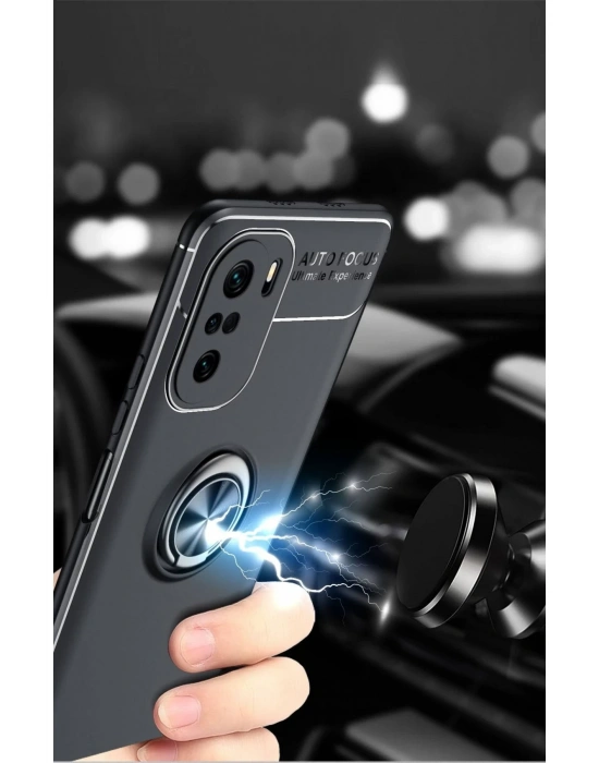 Newface Xiaomi Poco F3 Kılıf Range Yüzüklü Silikon - Kırmızı