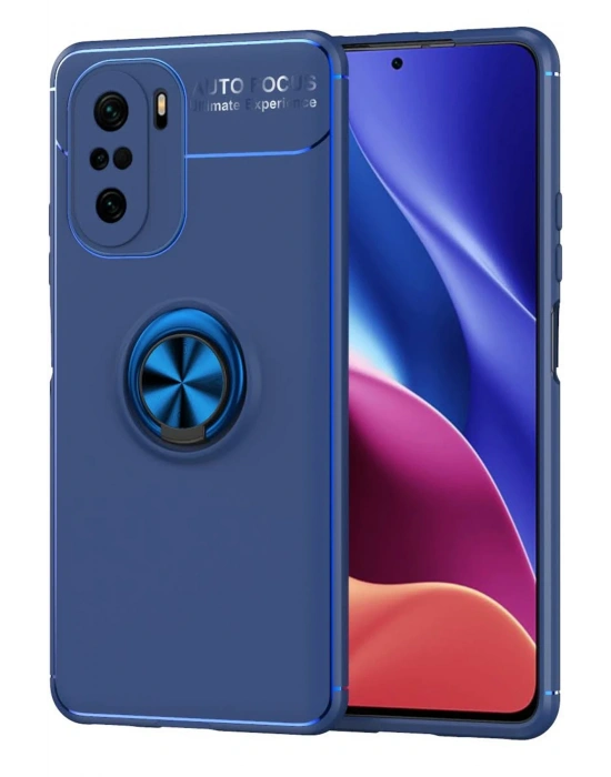 Newface Xiaomi Poco F3 Kılıf Range Yüzüklü Silikon - Mavi