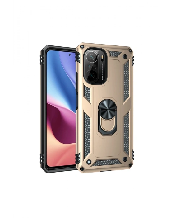 Newface Xiaomi Poco F3 Kılıf Sofya Yüzüklü Silikon Kapak - Gold