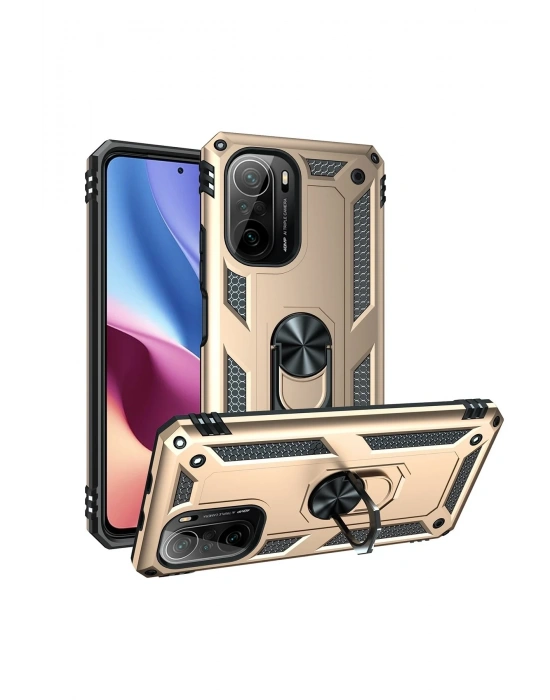 Newface Xiaomi Poco F3 Kılıf Sofya Yüzüklü Silikon Kapak - Gold