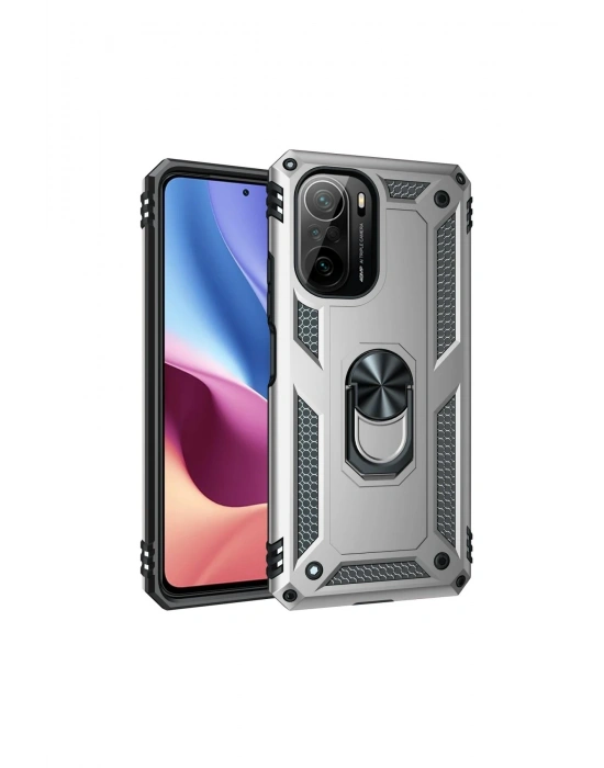 Newface Xiaomi Poco F3 Kılıf Sofya Yüzüklü Silikon Kapak - Gümüş