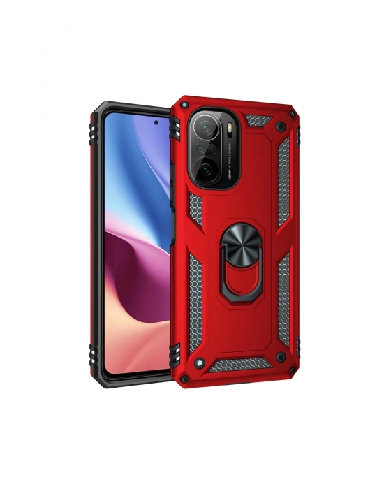 Newface Xiaomi Poco F3 Kılıf Sofya Yüzüklü Silikon Kapak - Kırmızı