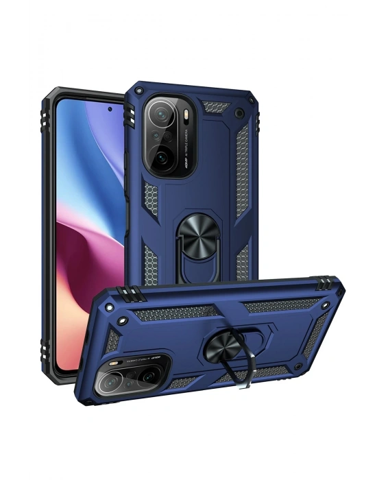 Newface Xiaomi Poco F3 Kılıf Sofya Yüzüklü Silikon Kapak - Lacivert