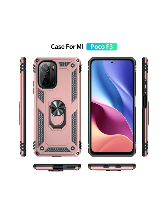 Newface Xiaomi Poco F3 Kılıf Sofya Yüzüklü Silikon Kapak - Rose