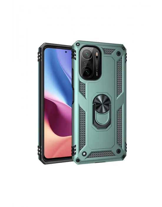 Newface Xiaomi Poco F3 Kılıf Sofya Yüzüklü Silikon Kapak - Yeşil