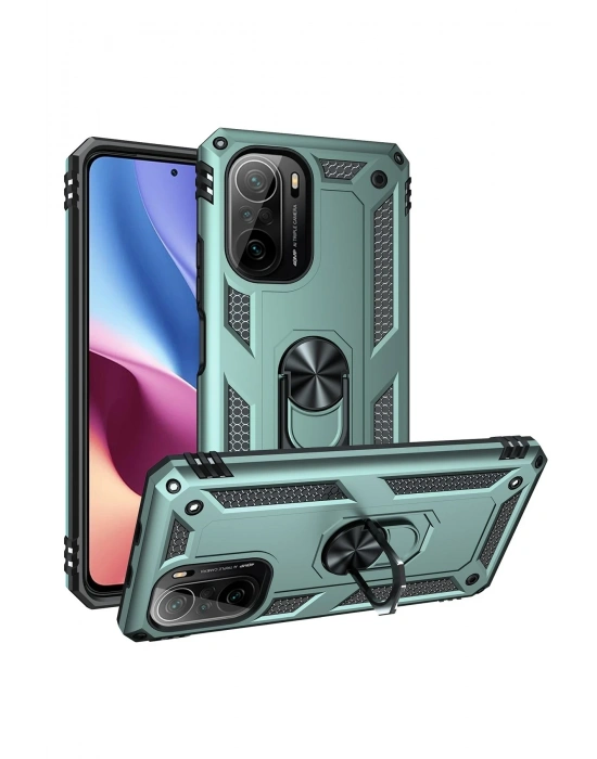 Newface Xiaomi Poco F3 Kılıf Sofya Yüzüklü Silikon Kapak - Yeşil