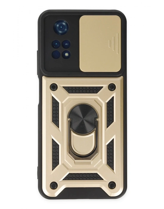 Newface Xiaomi Poco M4 Pro 4G Kılıf Pars Lens Yüzüklü Silikon - Gold