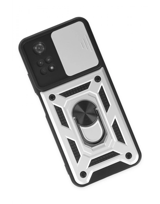 Newface Xiaomi Poco M4 Pro 4G Kılıf Pars Lens Yüzüklü Silikon - Gümüş