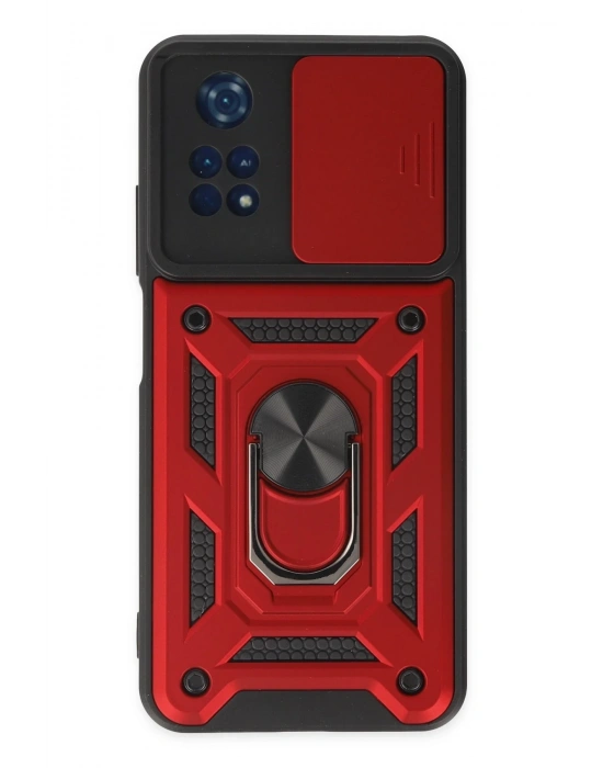 Newface Xiaomi Poco M4 Pro 4G Kılıf Pars Lens Yüzüklü Silikon - Kırmızı