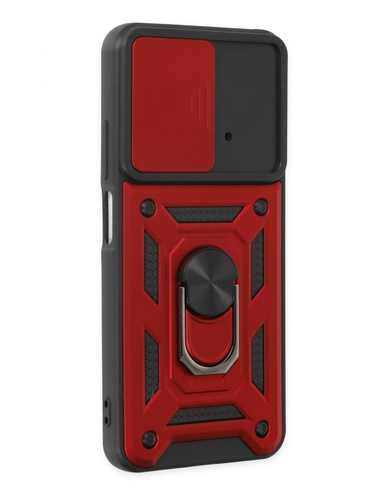 Newface Xiaomi Poco M4 Pro 4G Kılıf Pars Lens Yüzüklü Silikon - Kırmızı