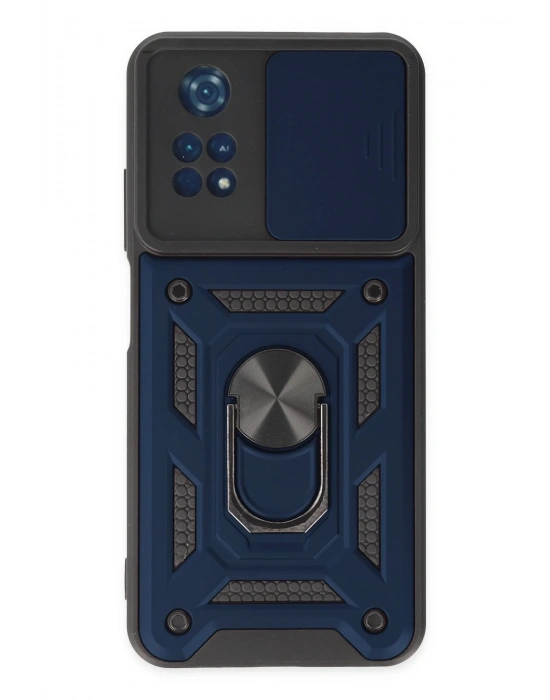 Newface Xiaomi Poco M4 Pro 4G Kılıf Pars Lens Yüzüklü Silikon - Lacivert