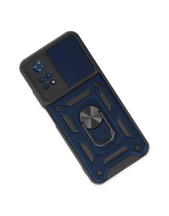 Newface Xiaomi Poco M4 Pro 4G Kılıf Pars Lens Yüzüklü Silikon - Lacivert