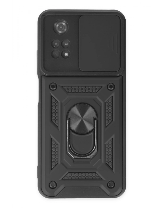 Newface Xiaomi Poco M4 Pro 4G Kılıf Pars Lens Yüzüklü Silikon - Siyah