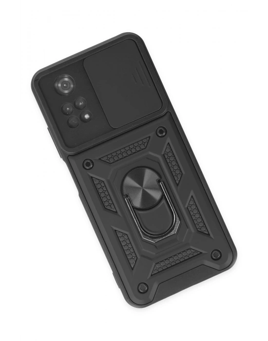 Newface Xiaomi Poco M4 Pro 4G Kılıf Pars Lens Yüzüklü Silikon - Siyah