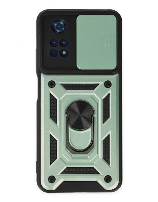 Newface Xiaomi Poco M4 Pro 4G Kılıf Pars Lens Yüzüklü Silikon - Yeşil