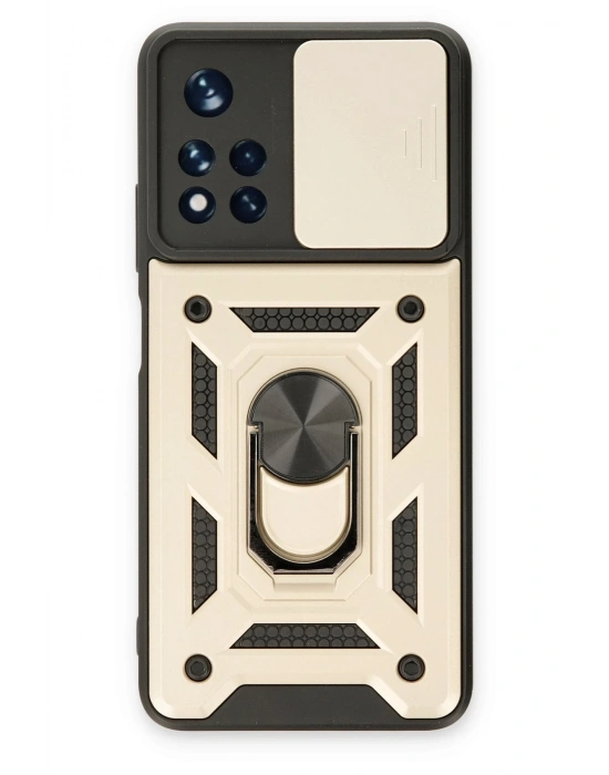 Newface Xiaomi Poco M4 Pro 5G Kılıf Pars Lens Yüzüklü Silikon - Gold