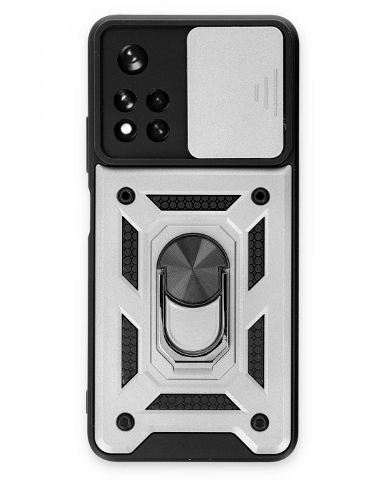 Newface Xiaomi Poco M4 Pro 5G Kılıf Pars Lens Yüzüklü Silikon - Gümüş