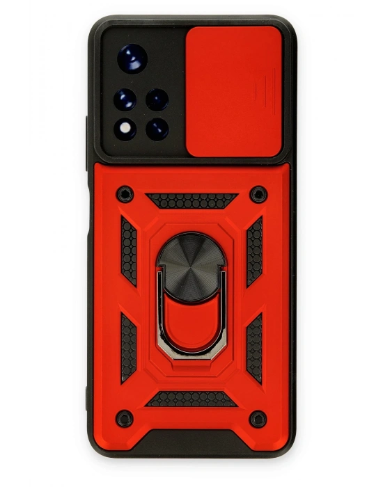 Newface Xiaomi Poco M4 Pro 5G Kılıf Pars Lens Yüzüklü Silikon - Kırmızı