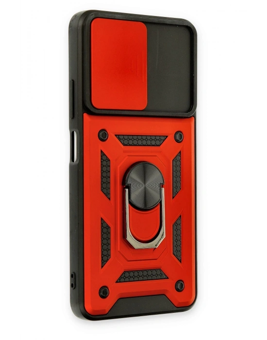 Newface Xiaomi Poco M4 Pro 5G Kılıf Pars Lens Yüzüklü Silikon - Kırmızı