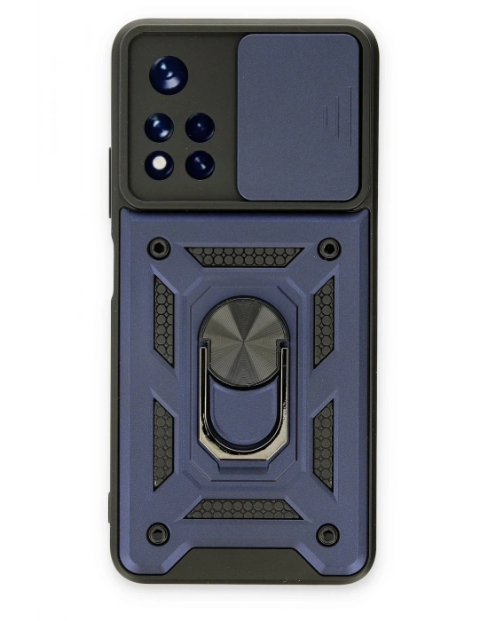 Newface Xiaomi Poco M4 Pro 5G Kılıf Pars Lens Yüzüklü Silikon - Lacivert